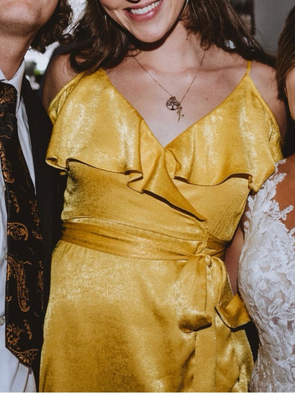 Lulu's Gold Ruffle-Wrap Maxi Dress